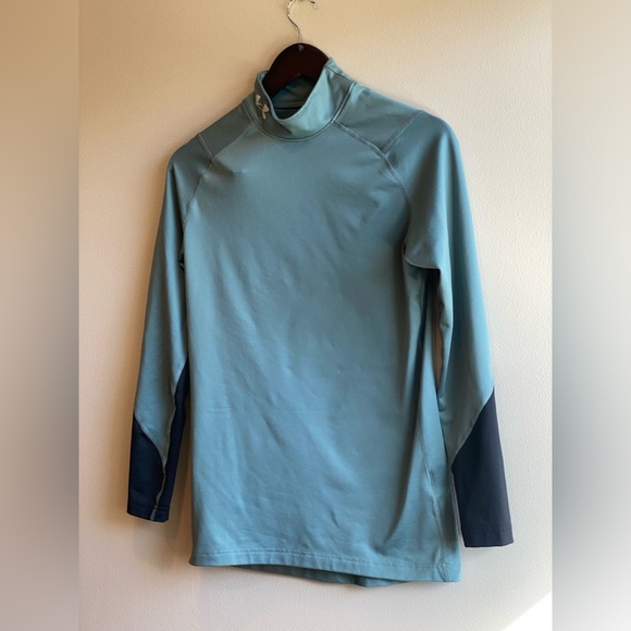 Under Armor ColdGear Authentics Mock Neck Size Small Green & Black Top/Baselayer - Picture 2 of 12